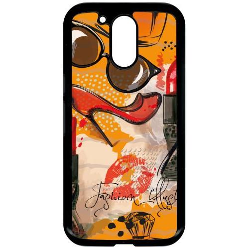 Coque Pour Smartphone - Motif Girly Fond Orange - Compatible Avec Motorola Moto G4 - Plastique - Bord Noir