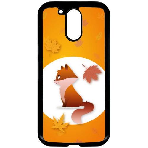 Coque Pour Smartphone - Renard Fond Orange - Compatible Avec Motorola Moto G4 - Plastique - Bord Noir