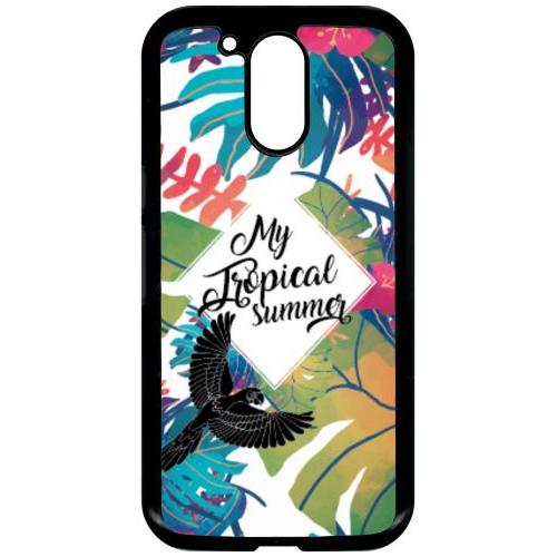 Coque Pour Smartphone - My Tropical Summer Fond Blanc - Compatible Avec Motorola Moto G4 - Plastique - Bord Noir