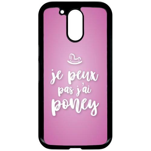 Coque Pour Smartphone - Je Peux Pas Jai Poney Fond Rose Pale - Compatible Avec Motorola Moto G4 - Plastique - Bord Noir