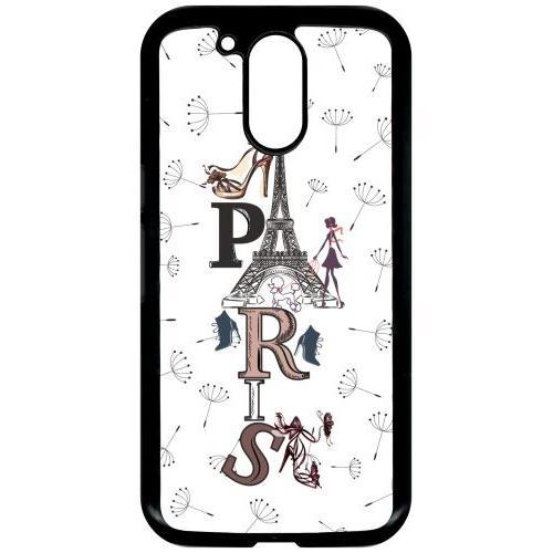 Coque Pour Smartphone - Paris Fond Blanc - Compatible Avec Motorola Moto G4 - Plastique - Bord Noir