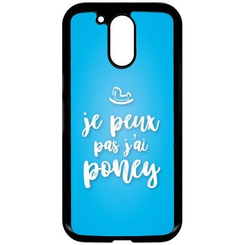 Coque Pour Smartphone - Je Peux Pas Jai Poney Fond Bleu - Compatible Avec Motorola Moto G4 - Plastique - Bord Noir