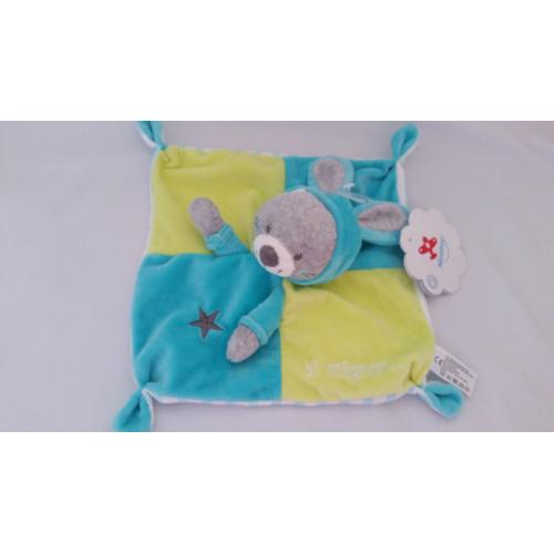 Doudou Plat Chat Ours Si Mignon ... Déguisé Gémo Nicotoy Capuche Oreille Lapin Bleu Vert Jaune Bébé Naissance Peluche Soft Toys Blankie Comforter