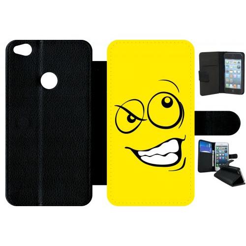 Etui A Rabat - Smiley Énervé Jaune - Compatible Avec Huawei P8 Lite (2017) - Plastique - Bord Noir