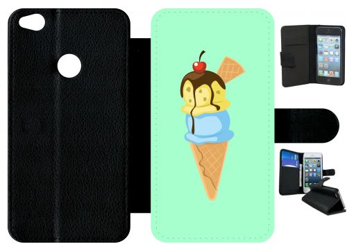 Etui A Rabat - Glace Cornet Vert - Compatible Avec Huawei P8 Lite (2017) - Plastique - Bord Noir