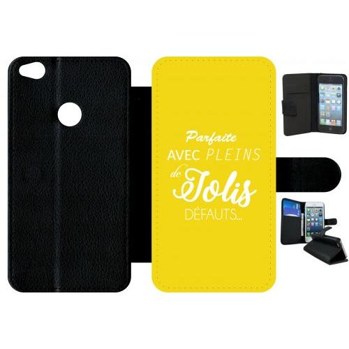 Etui A Rabat - Parfaite Avec Pleins De Jolis Defauts Fond Jaune - Compatible Avec Huawei P8 Lite (2017) - Plastique - Bord Noir