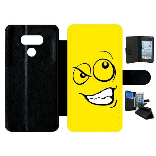 Etui A Rabat - Smiley Énervé Jaune - Compatible Avec Lg G6 - Plastique - Bord Noir