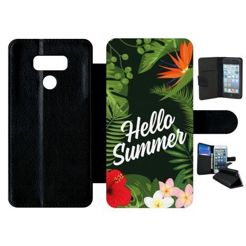 Etui A Rabat - Hello Summer Tropical Fond Vert 2 - Compatible Avec Lg G6 - Plastique - Bord Noir