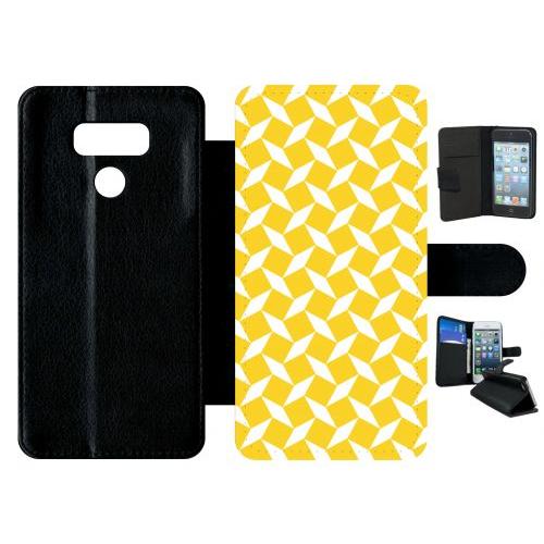 Etui A Rabat - Carreau Jaune - Compatible Avec Lg G6 - Plastique - Bord Noir