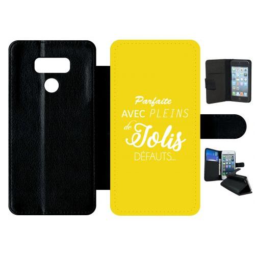 Etui A Rabat - Parfaite Avec Pleins De Jolis Defauts Fond Jaune - Compatible Avec Lg G6 - Plastique - Bord Noir