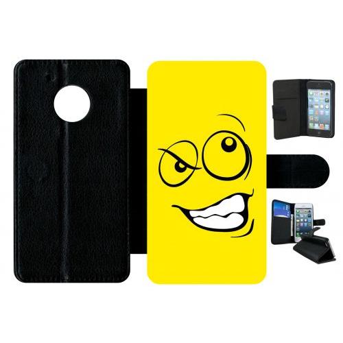 Etui A Rabat - Smiley Énervé Jaune - Compatible Avec Motorola Moto G5 - Plastique - Bord Noir