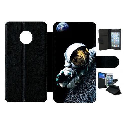 Etui A Rabat - Astronaute Planete - Compatible Avec Motorola Moto G5 - Plastique - Bord Noir