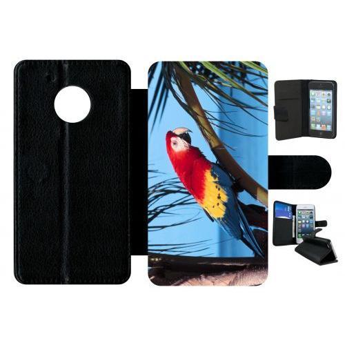 Etui A Rabat - Perroquet Mer Palmiers - Compatible Avec Motorola Moto G5 - Plastique - Bord Noir