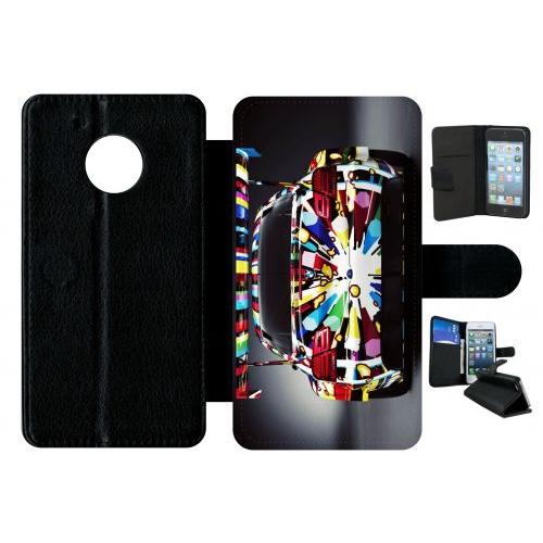 Etui A Rabat - Voiture Art Coloré - Compatible Avec Motorola Moto G5 - Plastique - Bord Noir