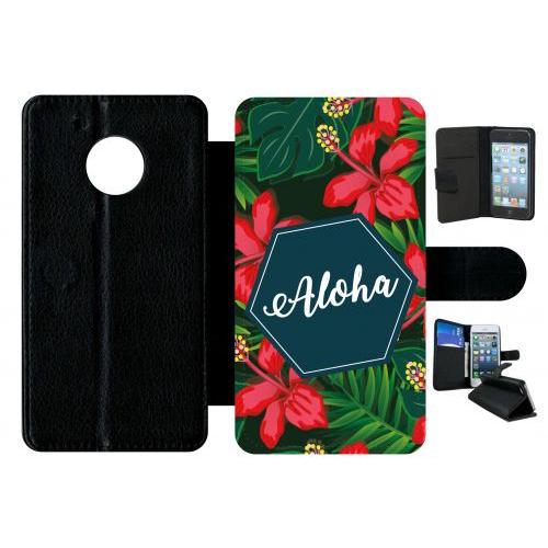 Etui A Rabat - Aloha Tropical Fond Vert 2 - Compatible Avec Motorola Moto G5 - Plastique - Bord Noir