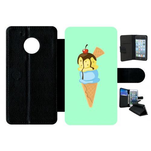 Etui A Rabat - Glace Cornet Vert - Compatible Avec Motorola Moto G5 - Plastique - Bord Noir