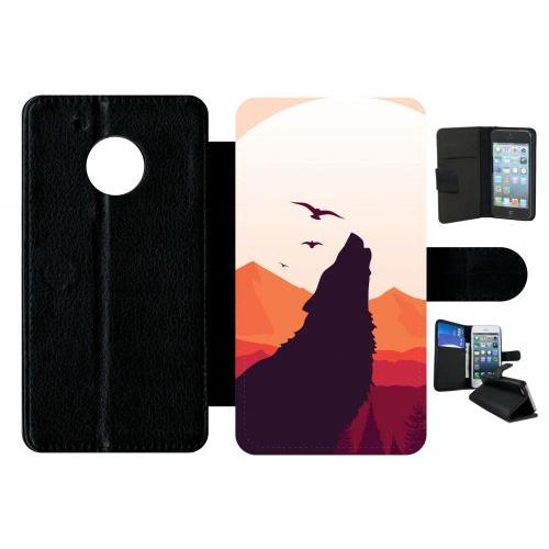 Etui A Rabat - Loup La Pleine Lune - Compatible Avec Motorola Moto G5 - Plastique - Bord Noir