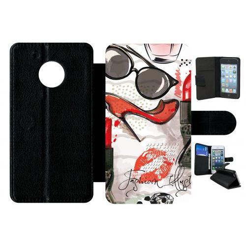 Etui A Rabat - Motif Girly Fond Blanc - Compatible Avec Motorola Moto G5 - Plastique - Bord Noir