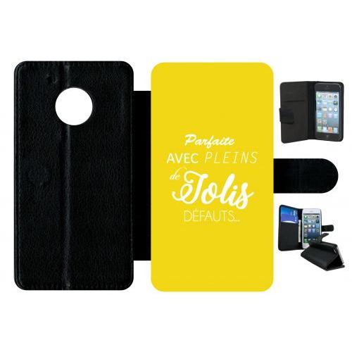 Etui A Rabat - Parfaite Avec Pleins De Jolis Defauts Fond Jaune - Compatible Avec Motorola Moto G5 - Plastique - Bord Noir