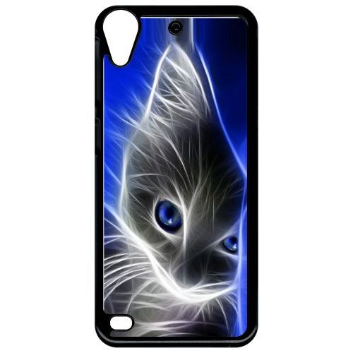 Coque Pour Smartphone - Chat Eyes Blue - Compatible Avec Htc Desire 530 - Plastique - Bord Noir