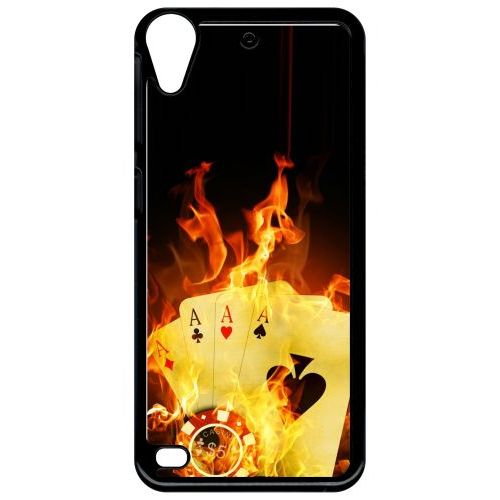 Coque Pour Smartphone - Poker Feu - Compatible Avec Htc Desire 530 - Plastique - Bord Noir