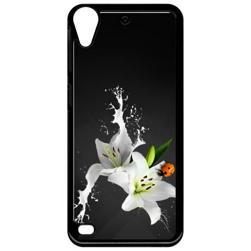 Coque Pour Smartphone - Lys Blanc Coccinelle Sur Fond Gris - Compatible Avec Htc Desire 530 - Plastique - Bord Noir