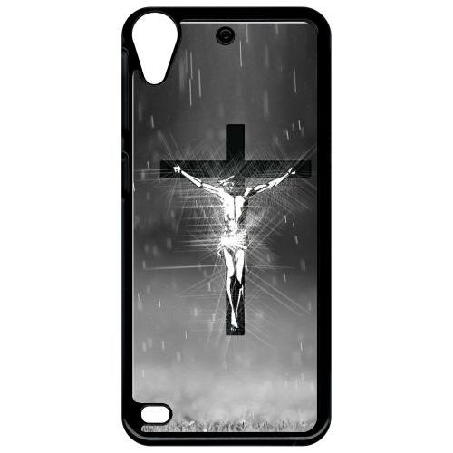Coque Pour Smartphone - Jésus Croix Noir Et Blanc - Compatible Avec Htc Desire 530 - Plastique - Bord Noir