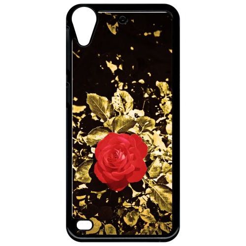 Coque Pour Smartphone - Rose Et Feuille D'or - Compatible Avec Htc Desire 530 - Plastique - Bord Noir