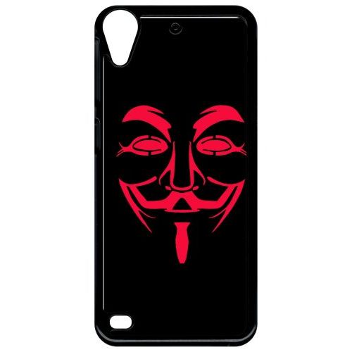 Coque Pour Smartphone - Anonymous Noir Et Rouge - Compatible Avec Htc Desire 530 - Plastique - Bord Noir