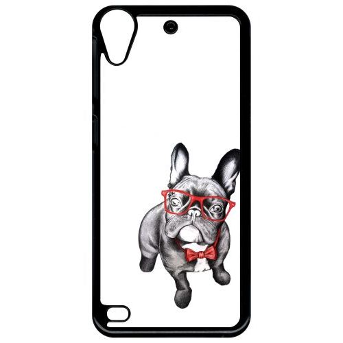 Coque Pour Smartphone - Bulldog Français À Lunettes - Compatible Avec Htc Desire 530 - Plastique - Bord Noir