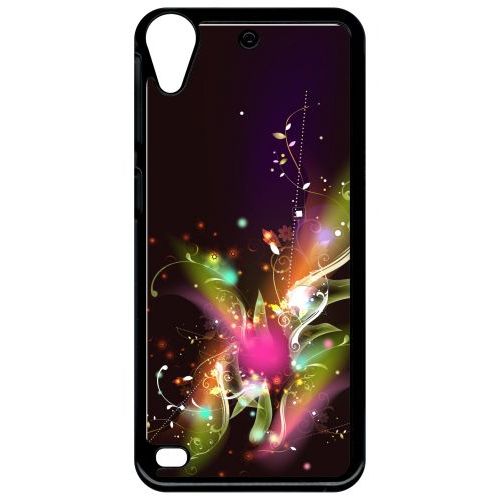 Coque Pour Smartphone - Décor Abstrait Feuille Arabesque - Compatible Avec Htc Desire 530 - Plastique - Bord Noir