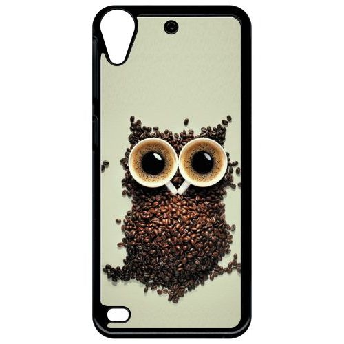 Coque Pour Smartphone - Hibou Grains De Café - Compatible Avec Htc Desire 530 - Plastique - Bord Noir