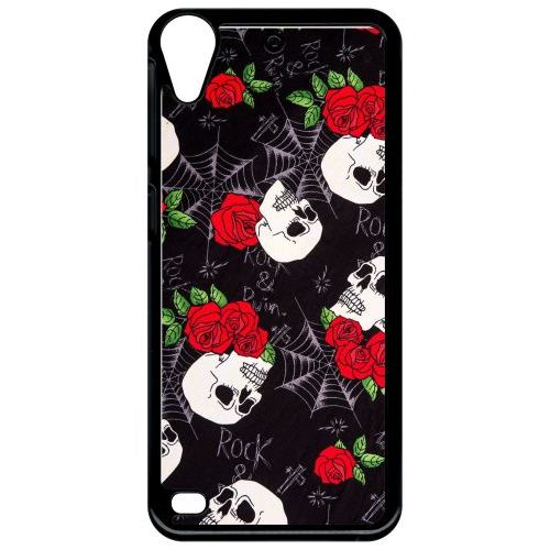 Coque Pour Smartphone - Tete De Mort Toile Rose Rock - Compatible Avec Htc Desire 530 - Plastique - Bord Noir