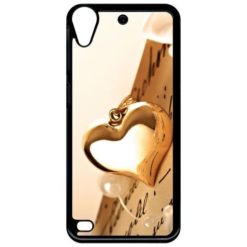 Coque Pour Smartphone - Coeur D'or Sur Livre - Compatible Avec Htc Desire 530 - Plastique - Bord Noir