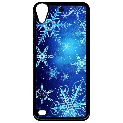 Coque Pour Smartphone - Flocon De Neige Fond Bleu Nuit - Compatible Avec Htc Desire 530 - Plastique - Bord Noir
