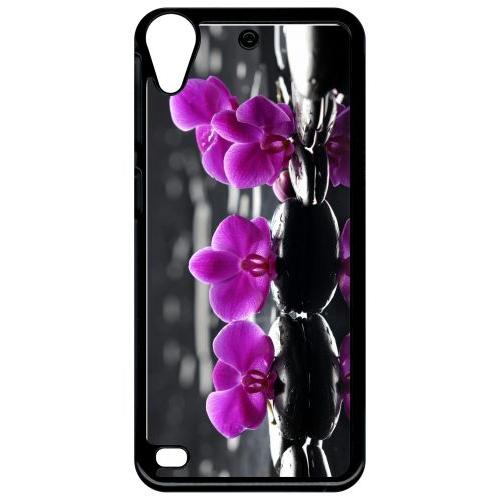 Coque Pour Smartphone - Orchide Violette Fond Gris - Compatible Avec Htc Desire 530 - Plastique - Bord Noir