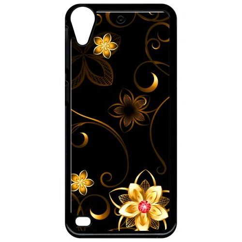 Coque Pour Smartphone - Fleur D Or Fond Noir - Compatible Avec Htc Desire 530 - Plastique - Bord Noir