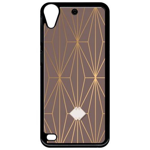 Coque Pour Smartphone - Losange Geometrique Beige Et Or - Compatible Avec Htc Desire 530 - Plastique - Bord Noir