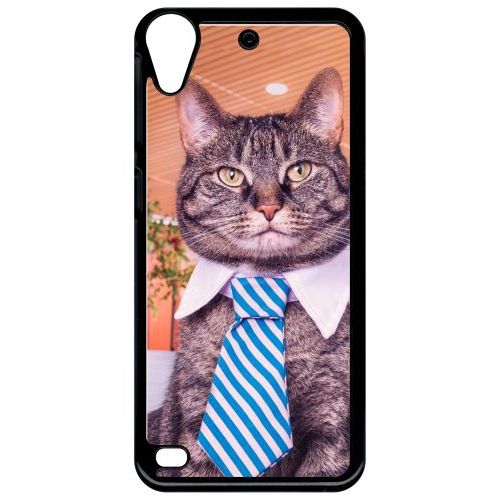 Coque Pour Smartphone - Chat Cravate - Compatible Avec Htc Desire 530 - Plastique - Bord Noir