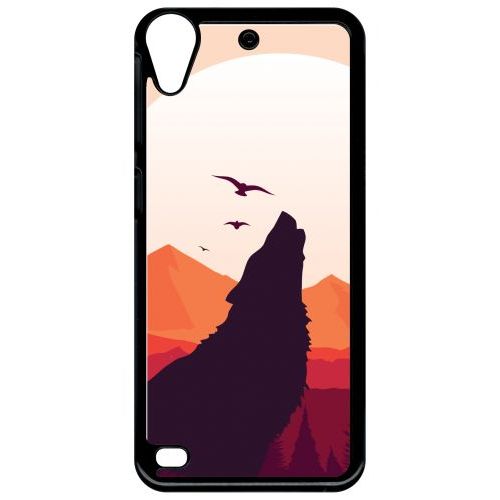 Coque Pour Smartphone - Loup La Pleine Lune - Compatible Avec Htc Desire 530 - Plastique - Bord Noir