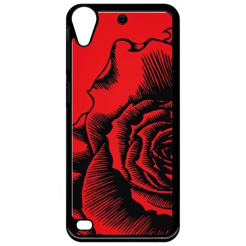 Coque Pour Smartphone - Fleur Fond Fond Rouge - Compatible Avec Htc Desire 530 - Plastique - Bord Noir