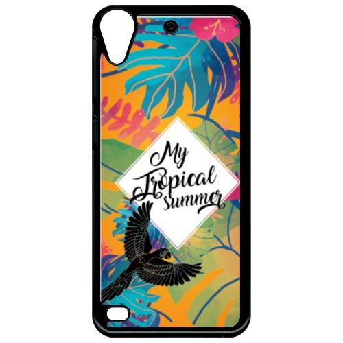 Coque Pour Smartphone - My Tropical Summer Fond Orange - Compatible Avec Htc Desire 530 - Plastique - Bord Noir