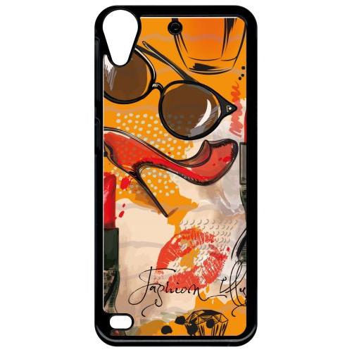 Coque Pour Smartphone - Motif Girly Fond Orange - Compatible Avec Htc Desire 530 - Plastique - Bord Noir