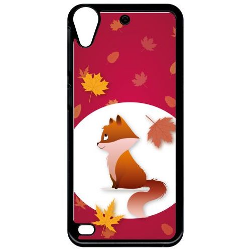Coque Pour Smartphone - Renard Fond Rouge - Compatible Avec Htc Desire 530 - Plastique - Bord Noir