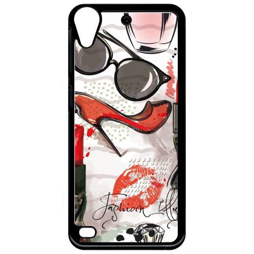 Coque Pour Smartphone - Motif Girly Fond Blanc - Compatible Avec Htc Desire 530 - Plastique - Bord Noir