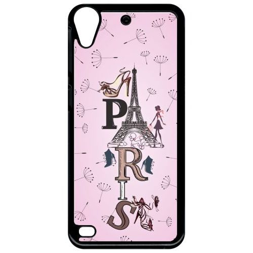 Coque Pour Smartphone - Paris Fond Rose Pale - Compatible Avec Htc Desire 530 - Plastique - Bord Noir