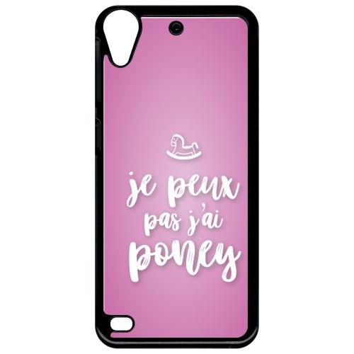 Coque Pour Smartphone - Je Peux Pas Jai Poney Fond Rose Pale - Compatible Avec Htc Desire 530 - Plastique - Bord Noir