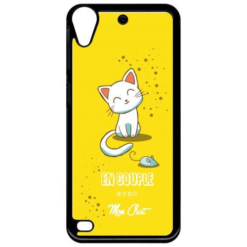 Coque Pour Smartphone - En Couple Avec Mon Chat Fond Jeune - Compatible Avec Htc Desire 530 - Plastique - Bord Noir