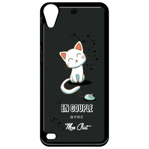 Coque Pour Smartphone - En Couple Avec Mon Chat Fond Noir - Compatible Avec Htc Desire 530 - Plastique - Bord Noir