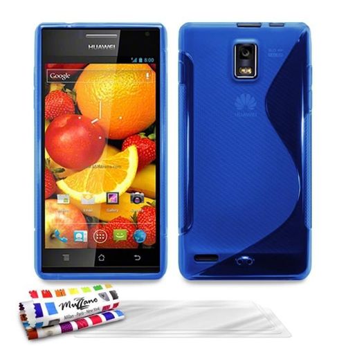Coque Case Huawei Ascend P1 Bleu "Le S" Silicone Souple (Tpu) + 3 Films